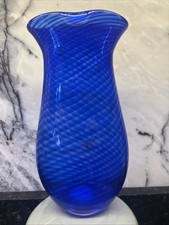 Vase Art Glass Cobalt Blue Studio Signed Blue Swirl Handblown 7  Hx3.5  Wx1.5  D