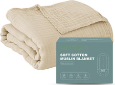 4 Layer Muslin Bed Blanket - Breathable and Lightweight Gauze Boho Blanket for S