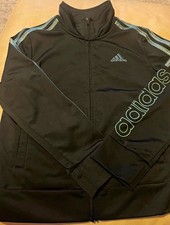 adidas Boys Track Jacket Full Zip Black/Blue Knit Polyester Size 8
