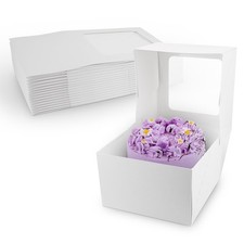 MT Products White Cake Boxes 8" x 8" x 5" Bakery Boxes with Window - Pack of 25