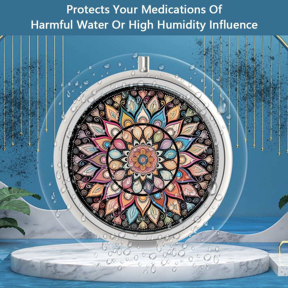 Pill Box, Small round Pill Case, Portable Travel Pillbox for Pocket & Purse，3 Co