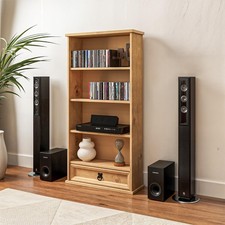 Mews Corona 1 Drawer DVD/CD Rack Bookcase 18D x 52W x 103H, Brown, Black 