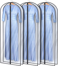 Clear Garment Bags for Gowns, 65" Hanging Dress Storage, 3-Pack