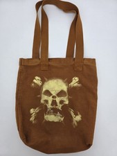 Los Angeles Apparel Skull Goth Tan Wash Denim Tote Bag - Made In USA Grunge