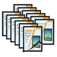 Quick Install 8.5x11 Magnetic Document Holders, 12-Pack Adhesive Picture Frames