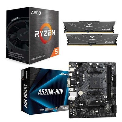   AMD Ryzen 5 5500, ASRock A520M-HDV AM4 mATX Mobo, T-FORCE 16GB RAM BUNDLE  