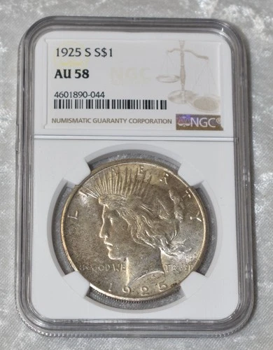 1925 S PEACE 90% SILVER $1 DOLLAR NGC CERTIFIED AU 58 AU58 SAN FRANCISCO US MINT