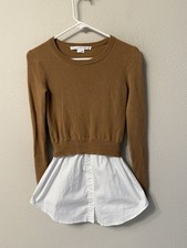 Veronica Beard size S Rocha Mixed Media Merino Wool Cotton Layered Sweater