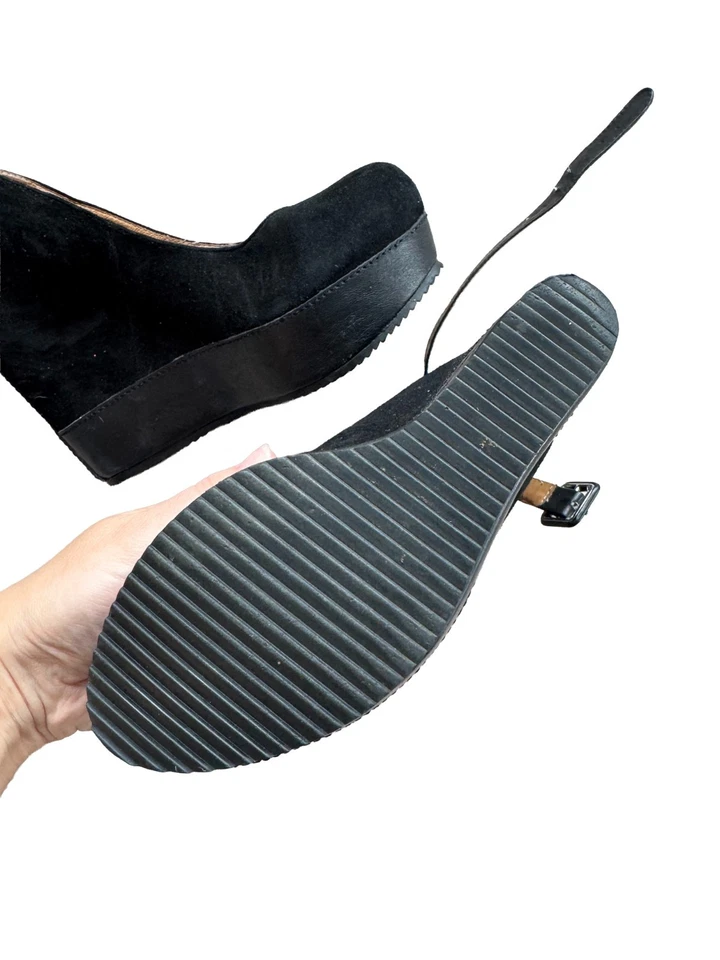 Aldo Embellished Black Suede Wedge Platform Heel Size 7 - Image 3 of 4