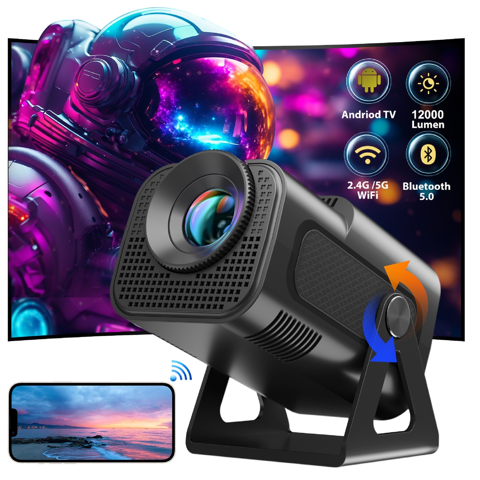 4K Mini Projector Smart LED WiFi Bluetooth HDMI USB Android Office Home Theater-image