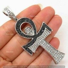 2 CT Black White Moissanite Egyptian Ankh Cross Pendant Real 925 Sterling Silver