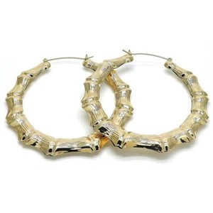 Authentic 14K GOLD PLATED 90 MM BAMBOO HOOP EARRINGS WITH SNAP IN CLOSING M140