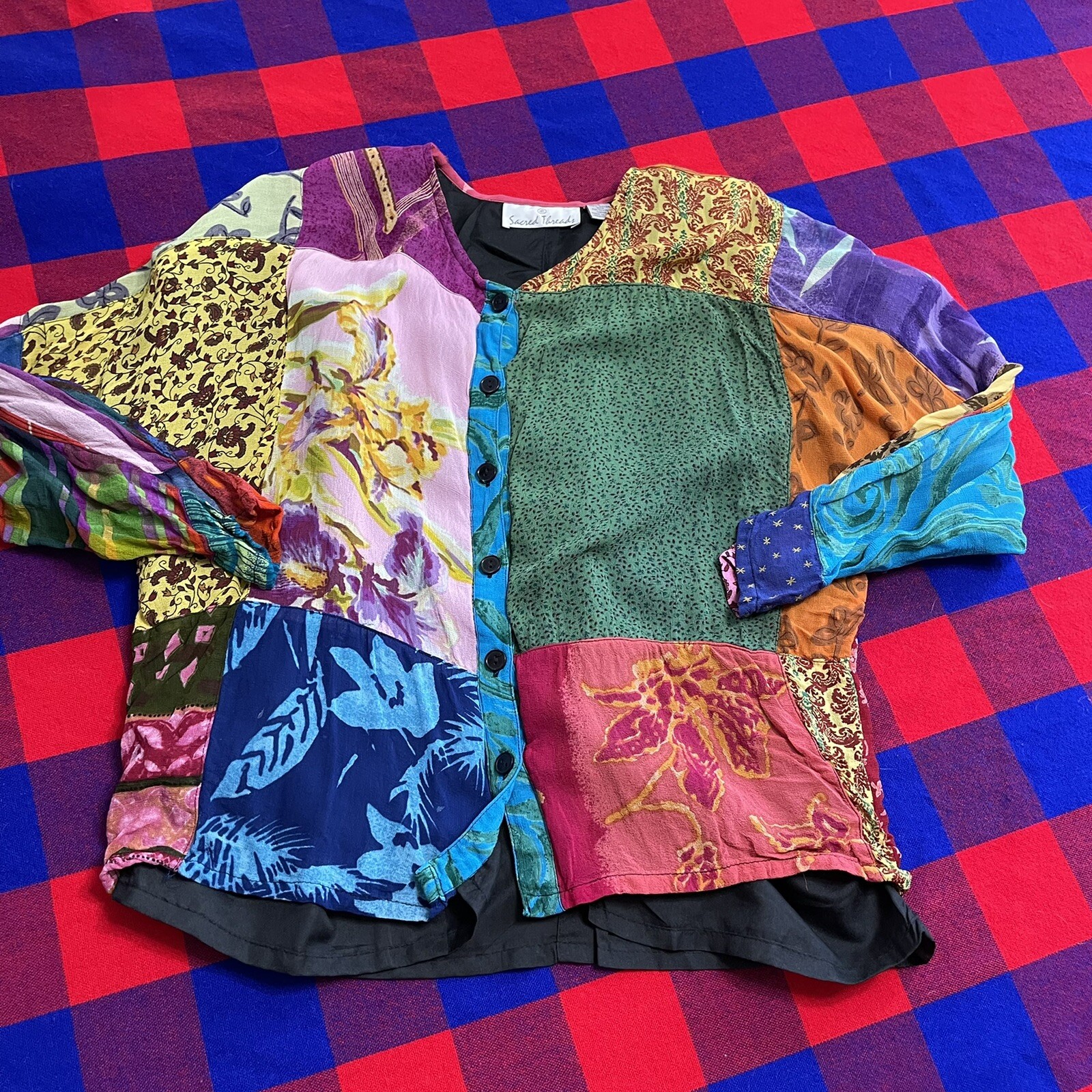 Sacred Threads Floral Multicolor Patchwork Button… - image 5