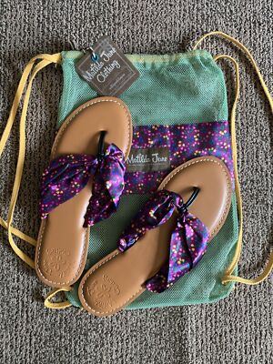 Matilda Jane Womens Purple Floral Toes In The Sand Sandals Size 7 with bag