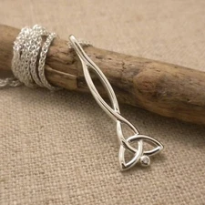 Sterling Silver Celtic Trinity Knot Pendant w Diamond Keith Jack 18" Chain Boxed