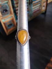 Vintage Yellow Calcite Teardrop Sterling Silver 925 Ring Size K Crystal Gemstone