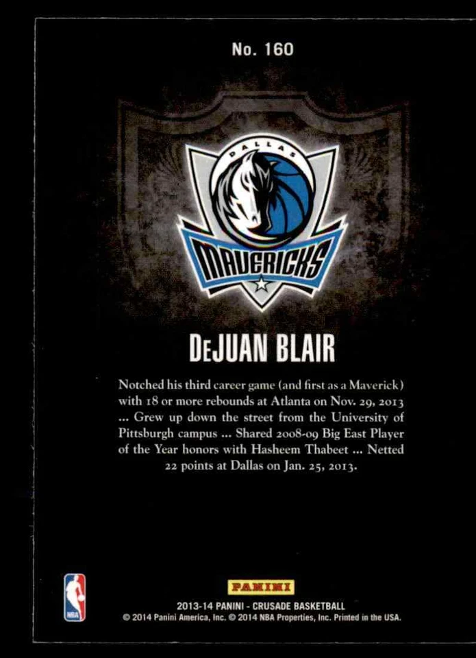 2013-14 Panini Crusade DeJuan Blair Mavs #160 *Noles2148* Cs 10=Fs - Image 2 of 2