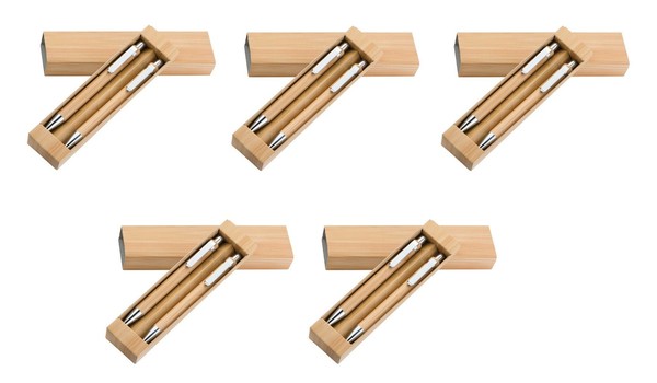 5X Bambus-Schreibset / Bestehend Aus Kugelschreiber Und Druckbleistift-image