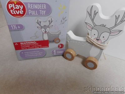 REINDEER WOOD PULL TOY With WHEELS AGES 1-1/2 YEARS + BRAND NEW