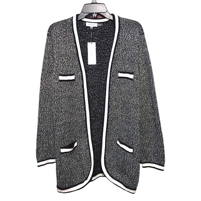 Calvin Kelin Gray Heathered Tweed Knit Open Front Cardigan Women's Size XL  NWT