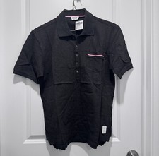 THOM BROWNE M PRE S SLV POCKET POLO COTTON DARK GREY SIZE 2 NWT