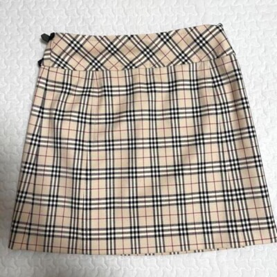 Burberry Blue Label Nova Check Wrap Mini Skirt Beige Color Size 38