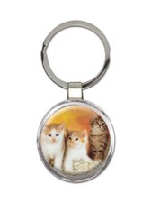 Cat : Gift Round Keychain Cute Animal Kitten Funny Friend Birthday