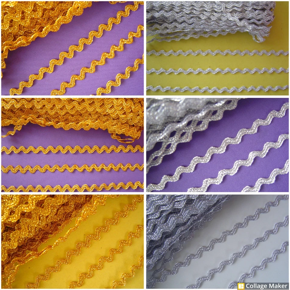 MARKENLOS 3/10/50/120 METER Zackenlitze Borte Gold Silber 5mm Zick zack