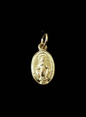 14K Gelbgold Winzige Ovale Jungfrau Maria Wundertätige Medaille Charm Halskette Anhänger