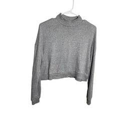 So Sweater Women's Small Gray Cropped Heather Mock Neck Long Sleeve Solid Top