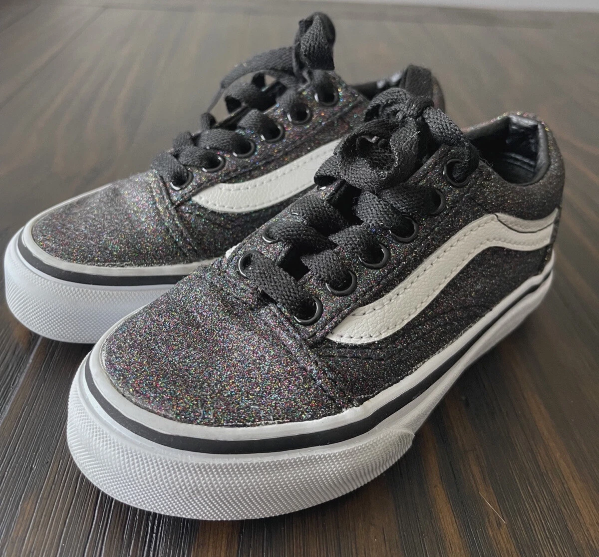 Scarpe sneakers Vans bambino giovane vecchia scuola glitter TAGLIA 10 5 nere
