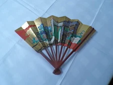 Vintage Oriental Asian Hand Painted Folding Wall Hanging Decor Fan