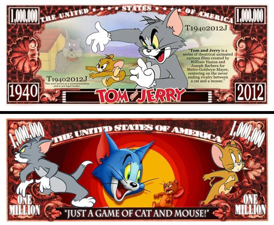 TOM et JERRY BILLET Million DOLLAR US! Collection Dessin Animé Hanna Barbera and