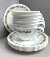Vintage Corelle Cups & Saucers 12pc Set Geometric Livingware Corning USA
