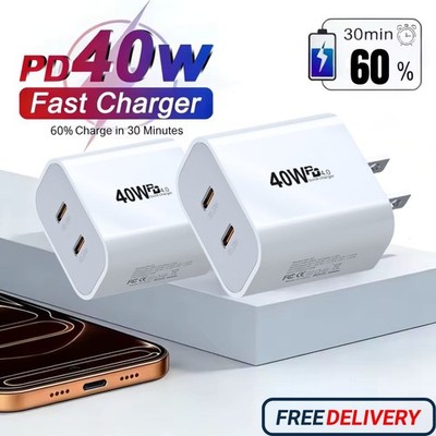 Dual USB-C Fast Charging 40W Cube PD Type-C Block For iPhone Air 15 16 17 ProMax