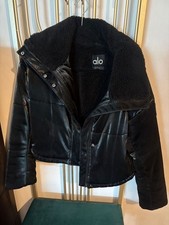 Alo Yoga Faux Leather Sherpa Lined Puffer Jacket Black Size S