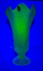 Fenton Topaz Opalescent “Wild Rose” Vasaline Glass Handkerchief Vase