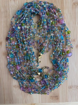 Vintage John Rivers Long Glass Colorful Necklace 