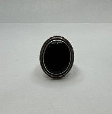Vintage 925 Sterling Silver Oval Black Onyx Ring / Size 8.25