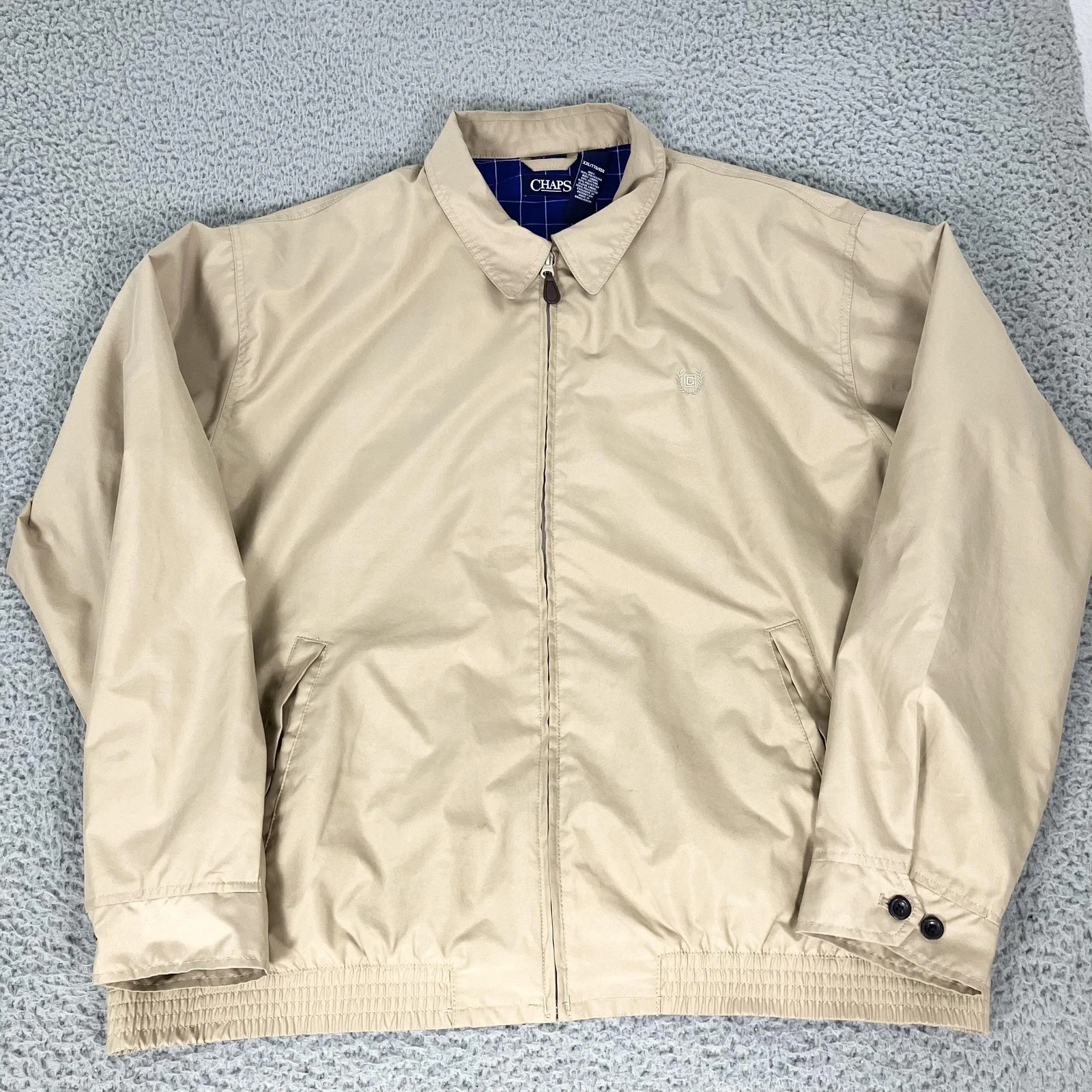 Chaps Jacket Mens 2XL Beige Microfiber Windbreaker Full Zip Lined Casual Pockets