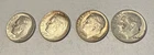 Roosevelt Dimes 1946-1964 90% Silver, Circulated, Lot Of 4