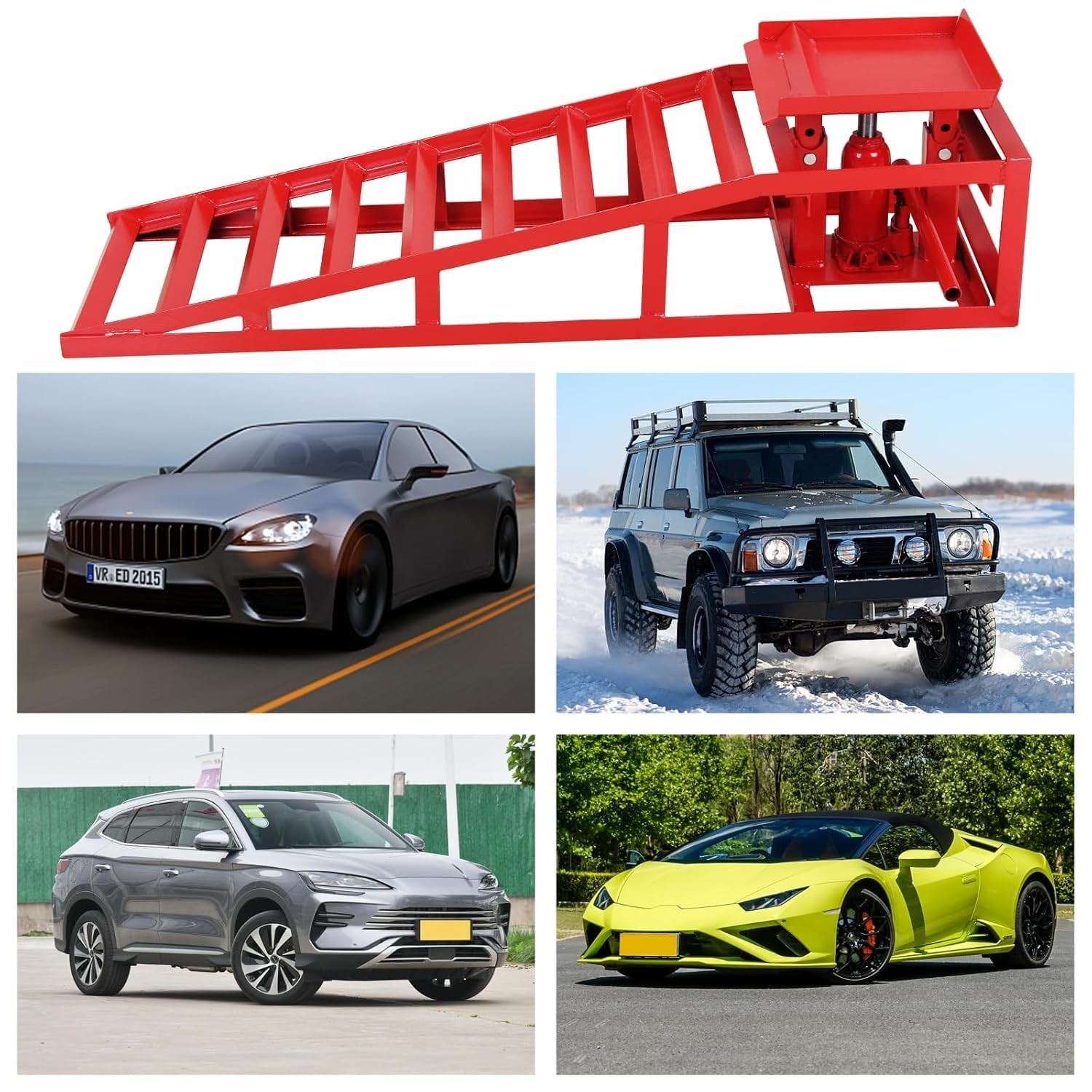 📶2 Packs Hydraulic Car Ramps 11000Lbs/5T Capacity Low Profile Car Lift Service 