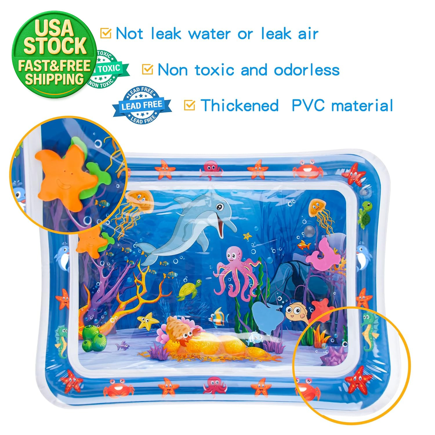 Inflatable Tummy Time Water Play Mat for Babies 3-12 Months Development Toy