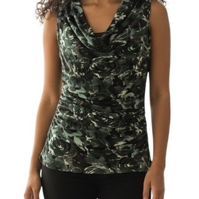 THE LIMITED Green Abstract Floral Cowl Neck Ruched Sleeveless Top EUC XS