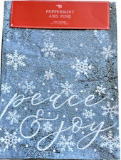 Christmas Peace Joy Snowflake Tapestry Table Runner Silver Gray Blue 13x72"