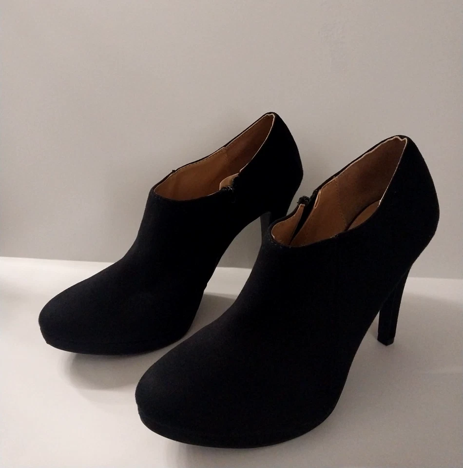 Botas Merona Molly Tacones de Aguja Botín al Tobillo Cremallera Tela Negra Para Mujer Talla 11 Foto 2 de 4