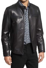 Chaqueta de motociclista Café Racer de cuero genuino negro de piel de...