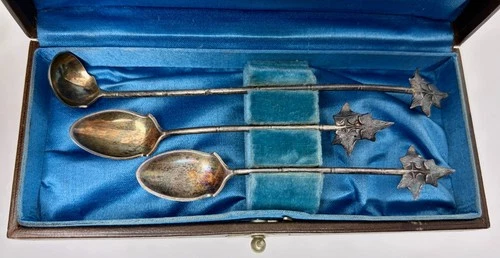 Early Gorham Sterling Silver Mustard Ladle Salt Spoons in Case - 96944
