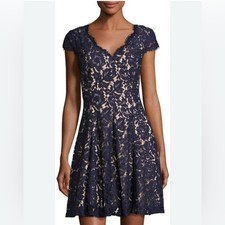 Eliza J. cap Sleeve Fit & Flare Lace Dress, Navy, Parties, Cocktails, Wedding 12
