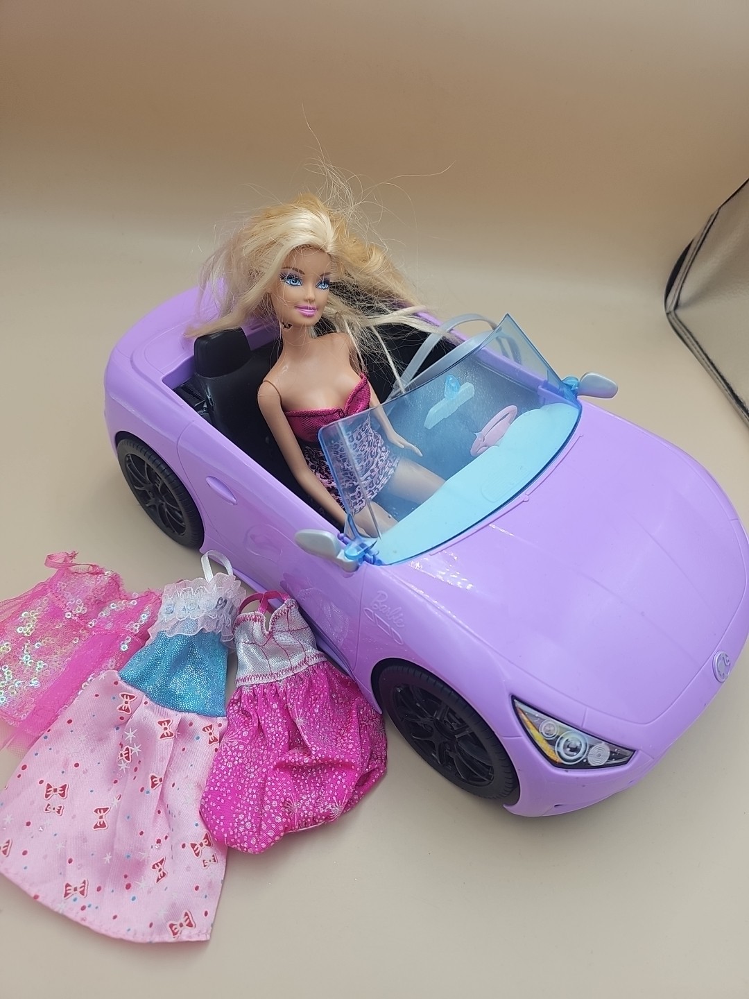 Barbie Blonde Doll and Convertible Purple Vehicle